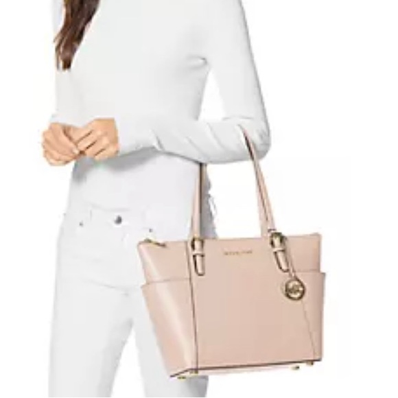 MICHAEL KORS East West Medium Jet Set Pocket Tote Handbag Ballet Pink ~ Satchel - Picture 3 of 10